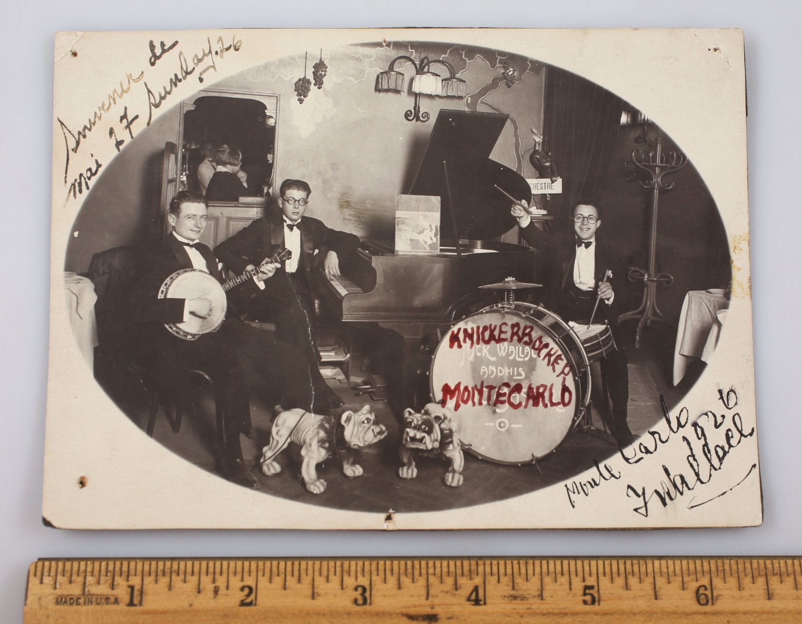 Vintage Snapshot Photo Knickerbocker Monte Carlo 1926 Banjo Band Bulldogs