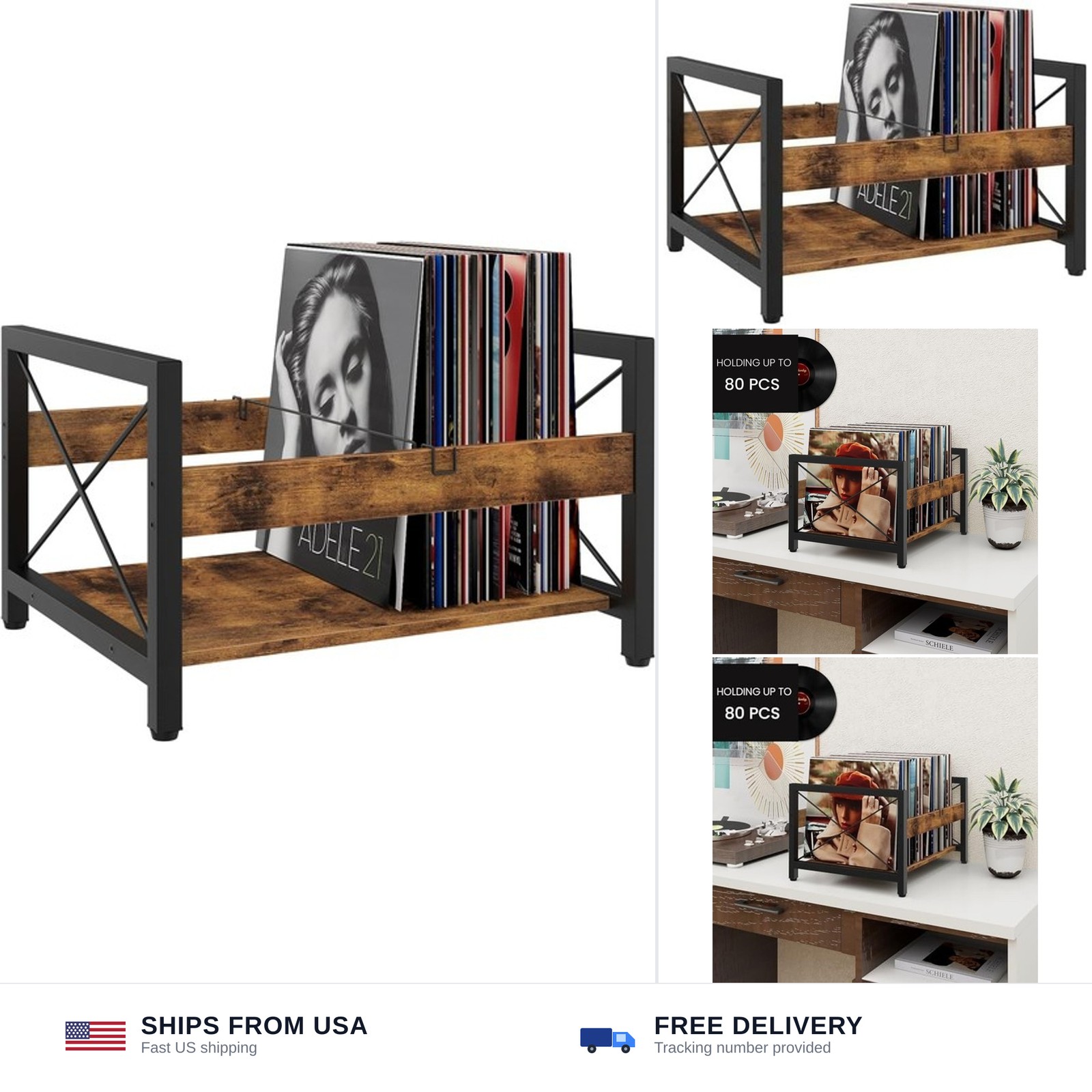 ELITEROO Vinyl Record Holder, Wooden Record Crate Fits 7” -12” Records | Viny...
