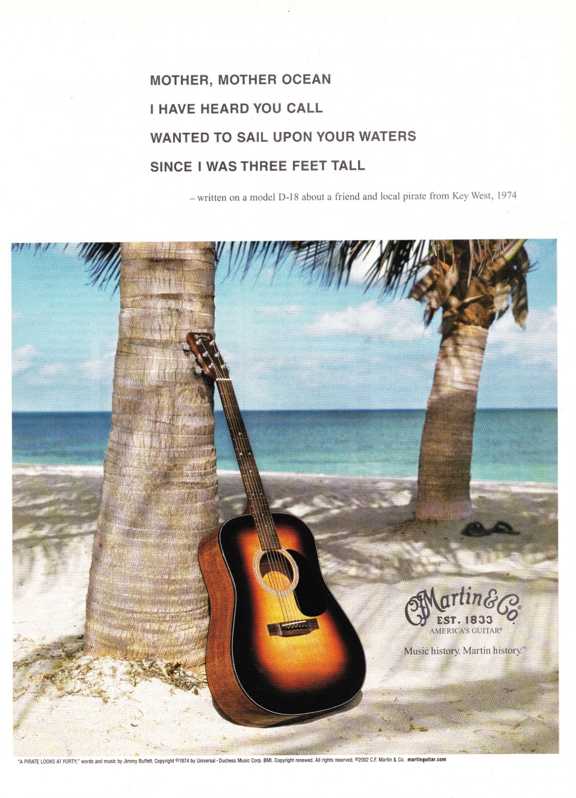 MARTIN GUITAR-JIMMY BUFFETT LYRICS-2003 MAGAZINE PRINT AD 8X11 MINI-POSTER PINUP
