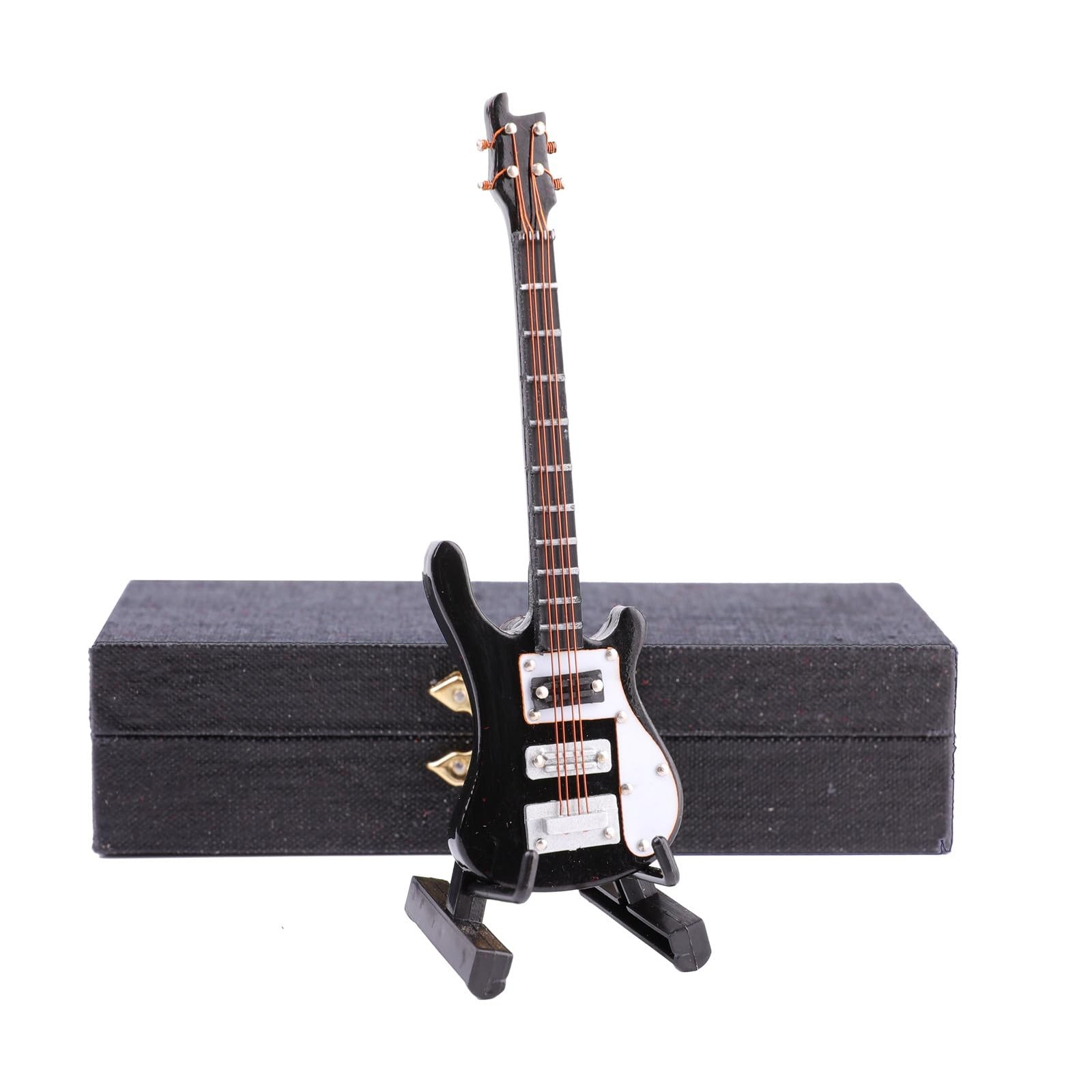 Wooden Miniature Electric Bass Guitar with Stand and Case Mini Musical Instru...