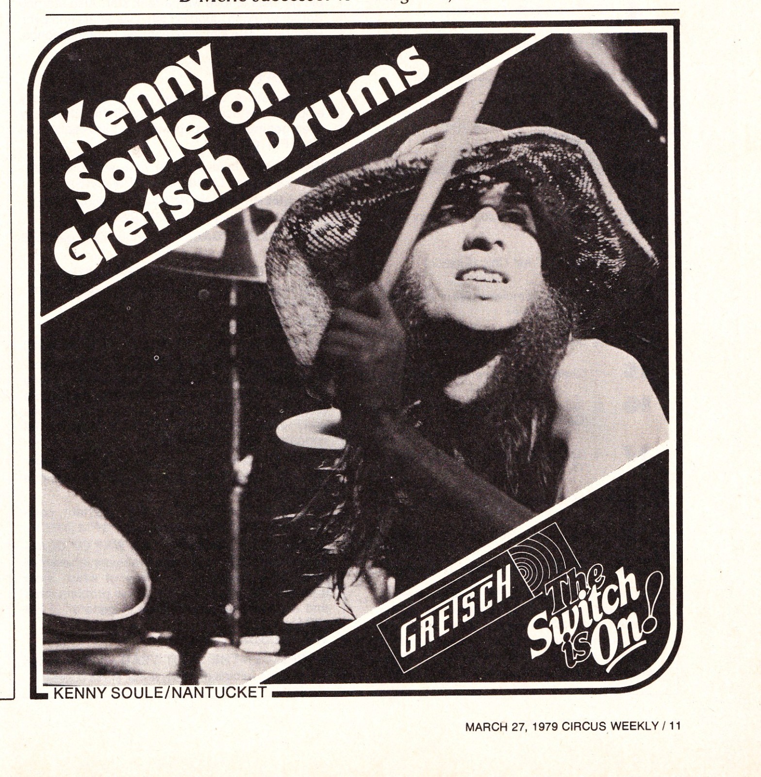 GRETSCH DRUMS~KENNY SOULE NANTUCKET~1979 PROMO PRINT MAGAZINE AD PINUP CLIPPING