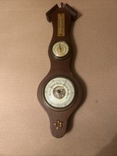 Vintage Banjo Style Wood & Brass Weather Station Barometer Western Germany 12” picture