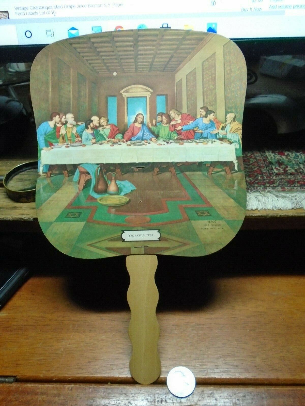 VINTAGE  ADVERTISING FAN - THE LAST SUPPER - GROVE SUPPLY CHINA GROVE N.C. 
