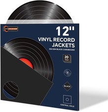 20PCS 12 Inch Black Vinyl Record Jackets, Thick Cardboard Sleeves with Center Ho picture