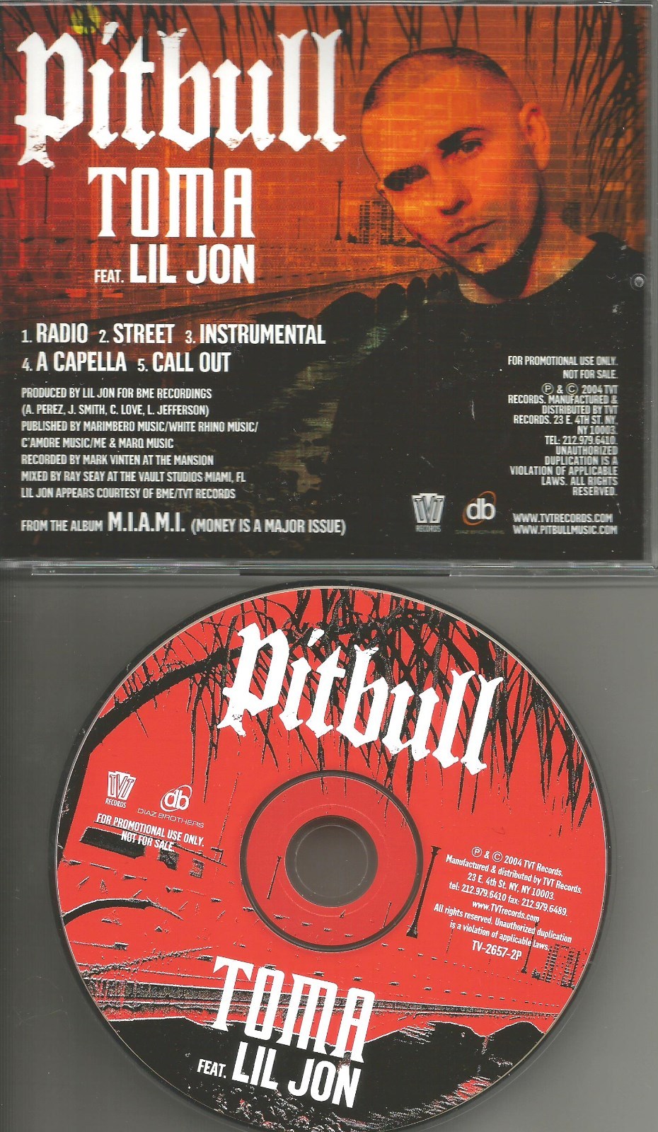 PITBULL & LIL JON Toma w/ RADIO & CLEAN & INSTRUMENTAL PROMO DJ CD Single 2004