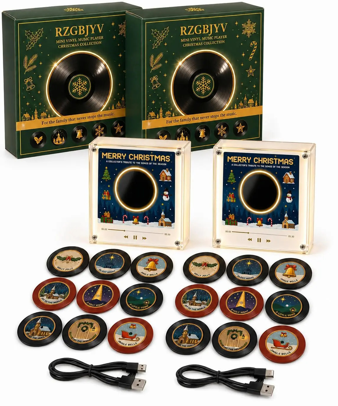 Christmas Vinyl Record Player Fridge Magnet NFC Music Box 9 Discs Holiday Gift
