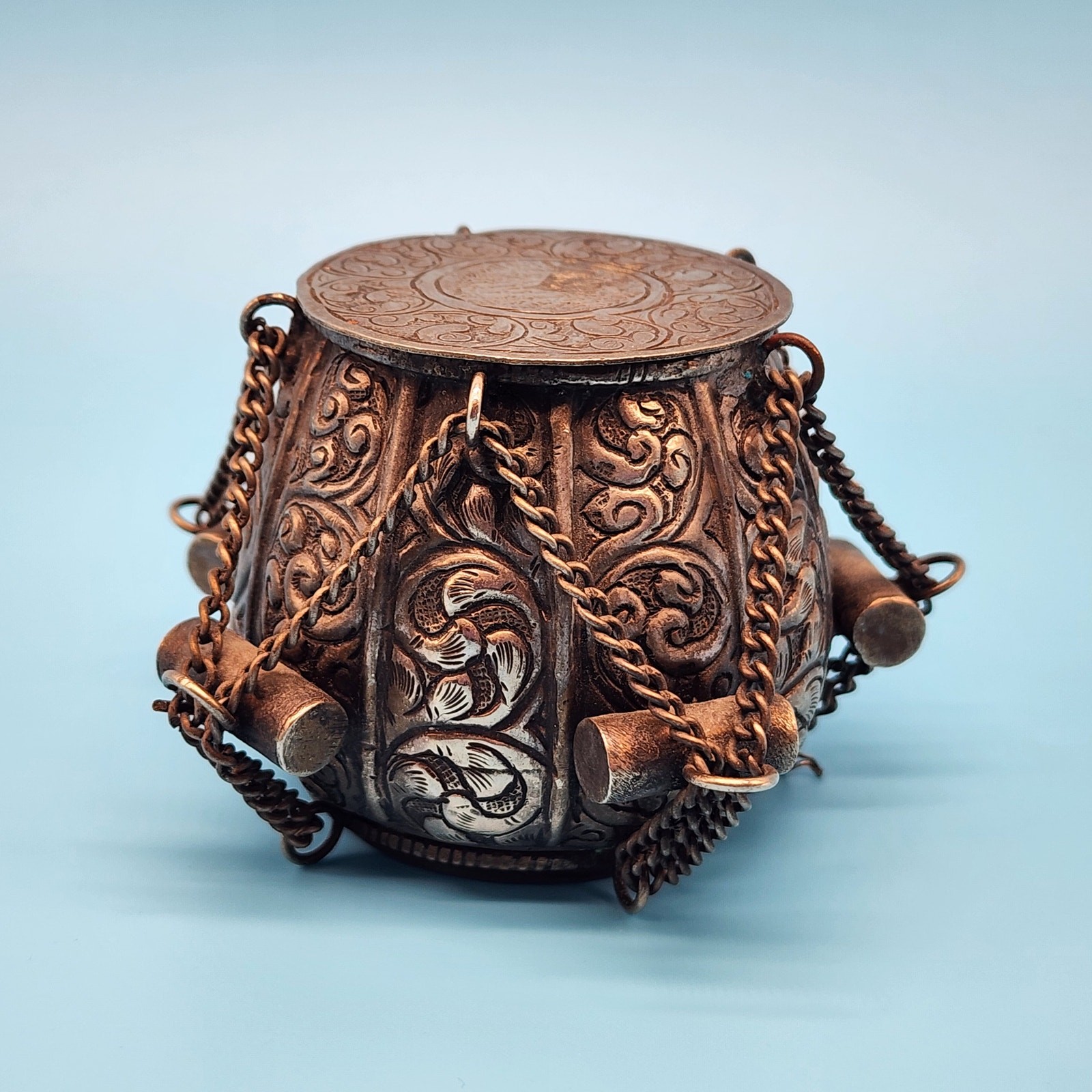 Vintage Tabla Drum Lidded Metal Trinket Box Musical Instrument Decorative