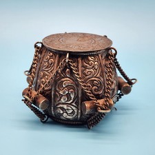 Vintage Tabla Drum Lidded Metal Trinket Box Musical Instrument Decorative picture