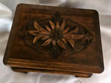 Vintage 1950s Swiss Wood Music Trinket /jewlery box Carved Lid Works Switzerland picture