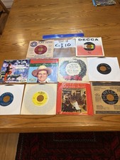 VINTAGE CHRISTMAS 45 RECORDS. Lot of 10 assorted Artists, w/sleeves, NOS/Used picture