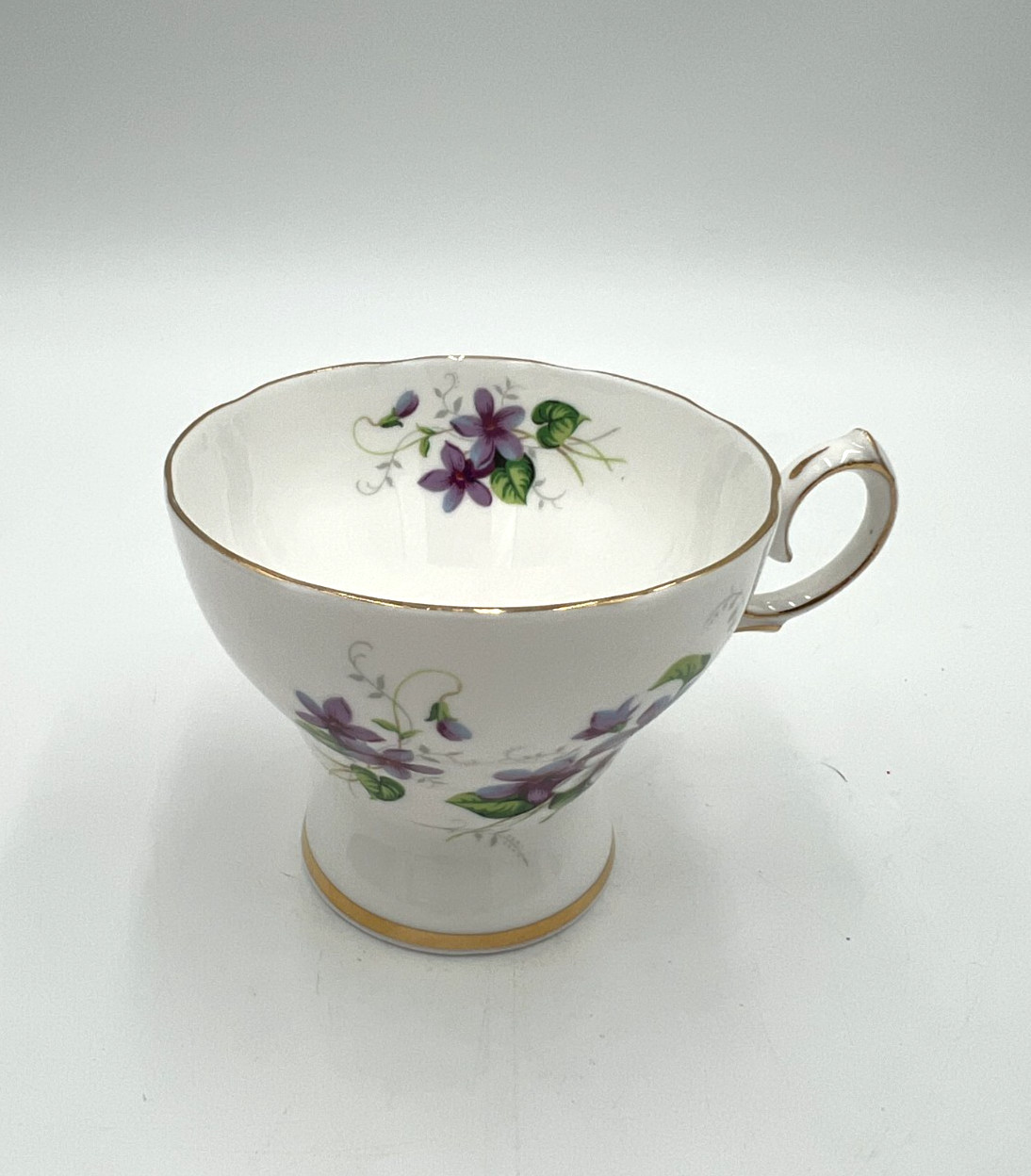Vintage Musical Teacup Music Box Purple Violets Floral Gold Trim