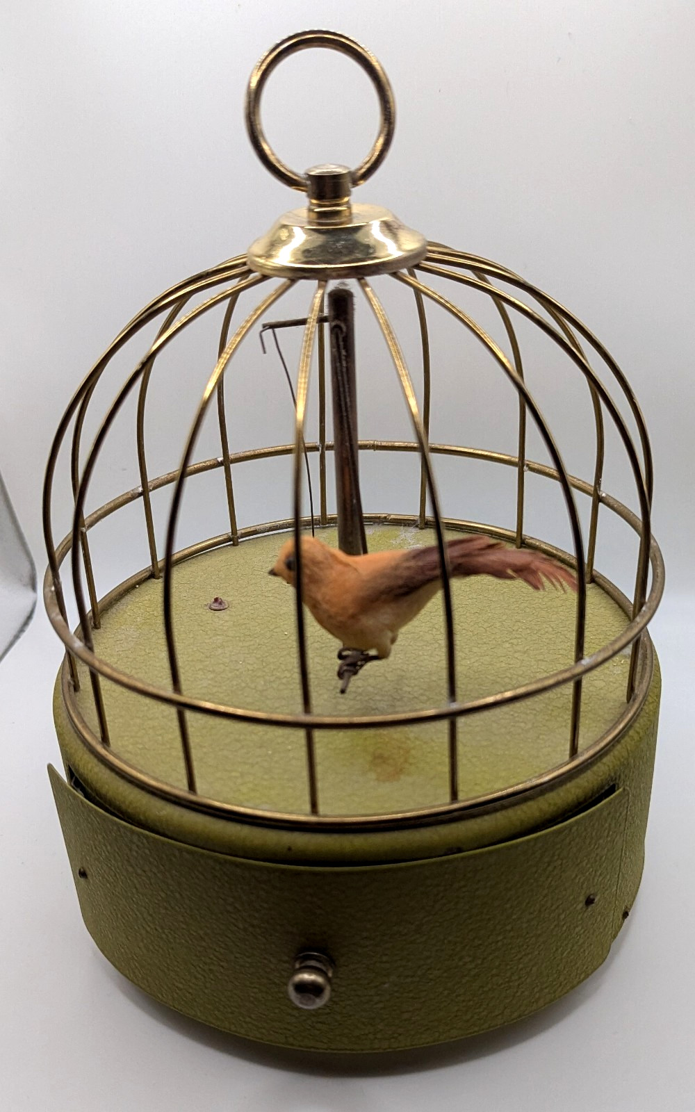 Vintage MCM Japan Wind Up Bird In Cage Musical Jewel Box Works