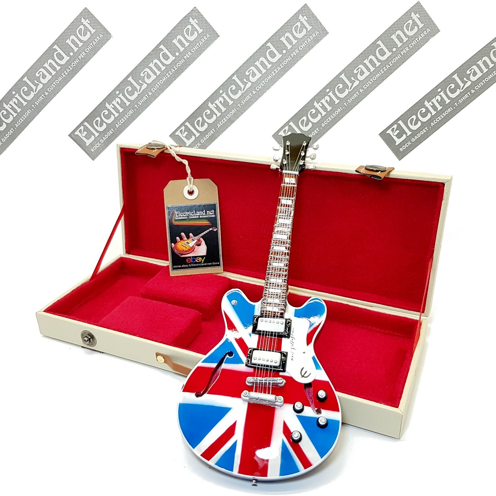 Mini Guitar OASIS UK tribute flag+ hard case box scale 1:4 miniature collectible