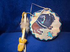 Vintage CJ Prophet Signed Hopi Hand Painted Rawhide Native American Drum Beater picture
