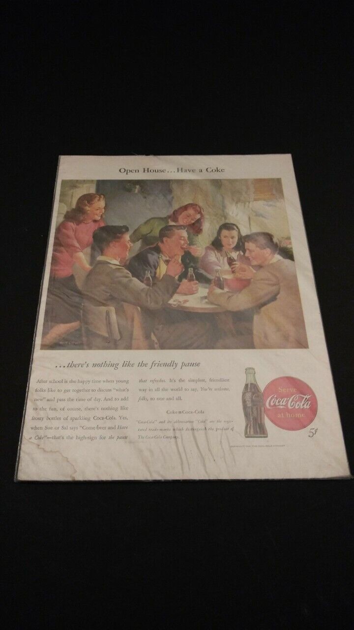 Collectible 1946 Coca-Cola Full Page Print Ad Open House Have a Coke 14 x 10.25