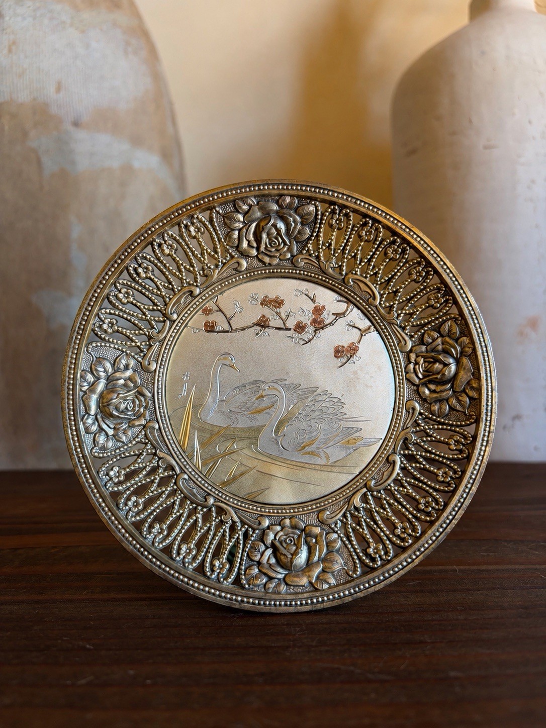 Vintage Japanese Chokin Swan Music Box Decorative Plate 5” Made in Japan