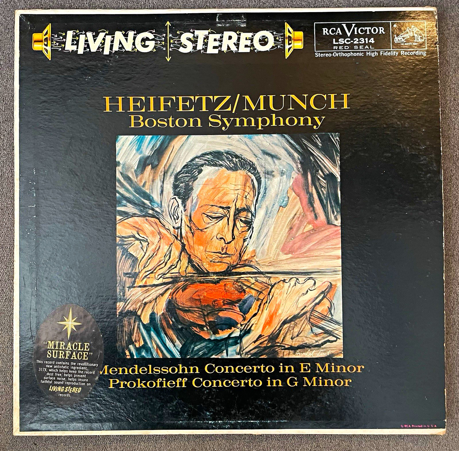 Heifetz/Munch Mendelssohn/Prokofiev Violin Living Stereo LP LSC-2314
