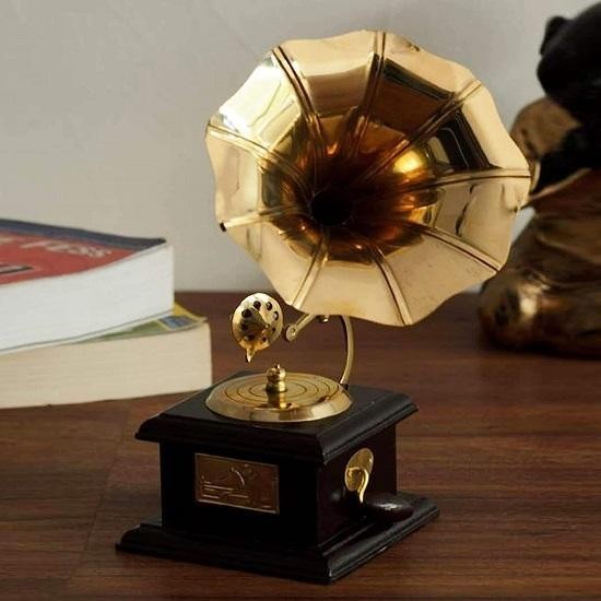 12.7 Cm Golden Brass Antique Music Decorative Showpiece A Unique Handmade Vintag