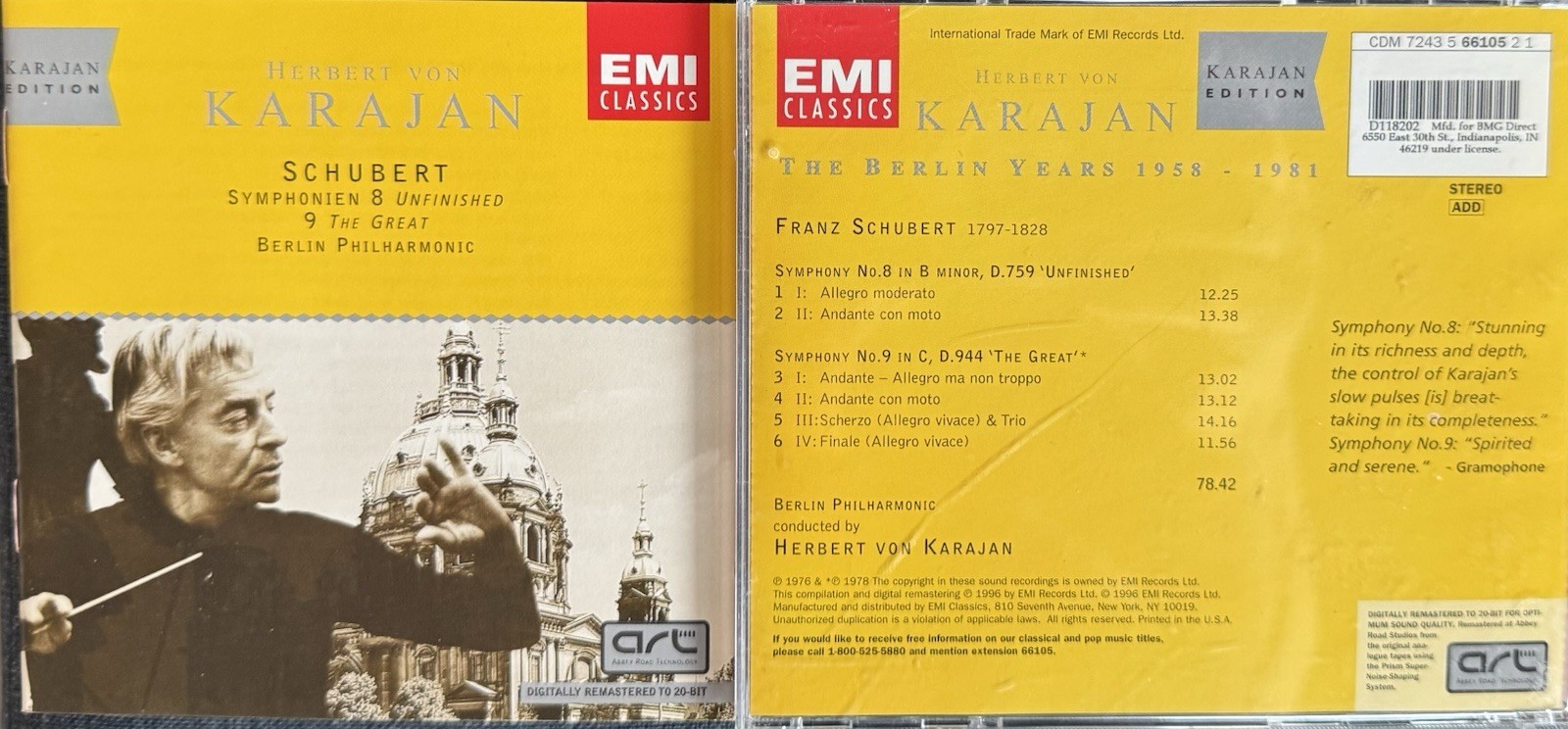Schubert—Symphonies 8-9 (Karajan, Berlin Philharmonic). CD