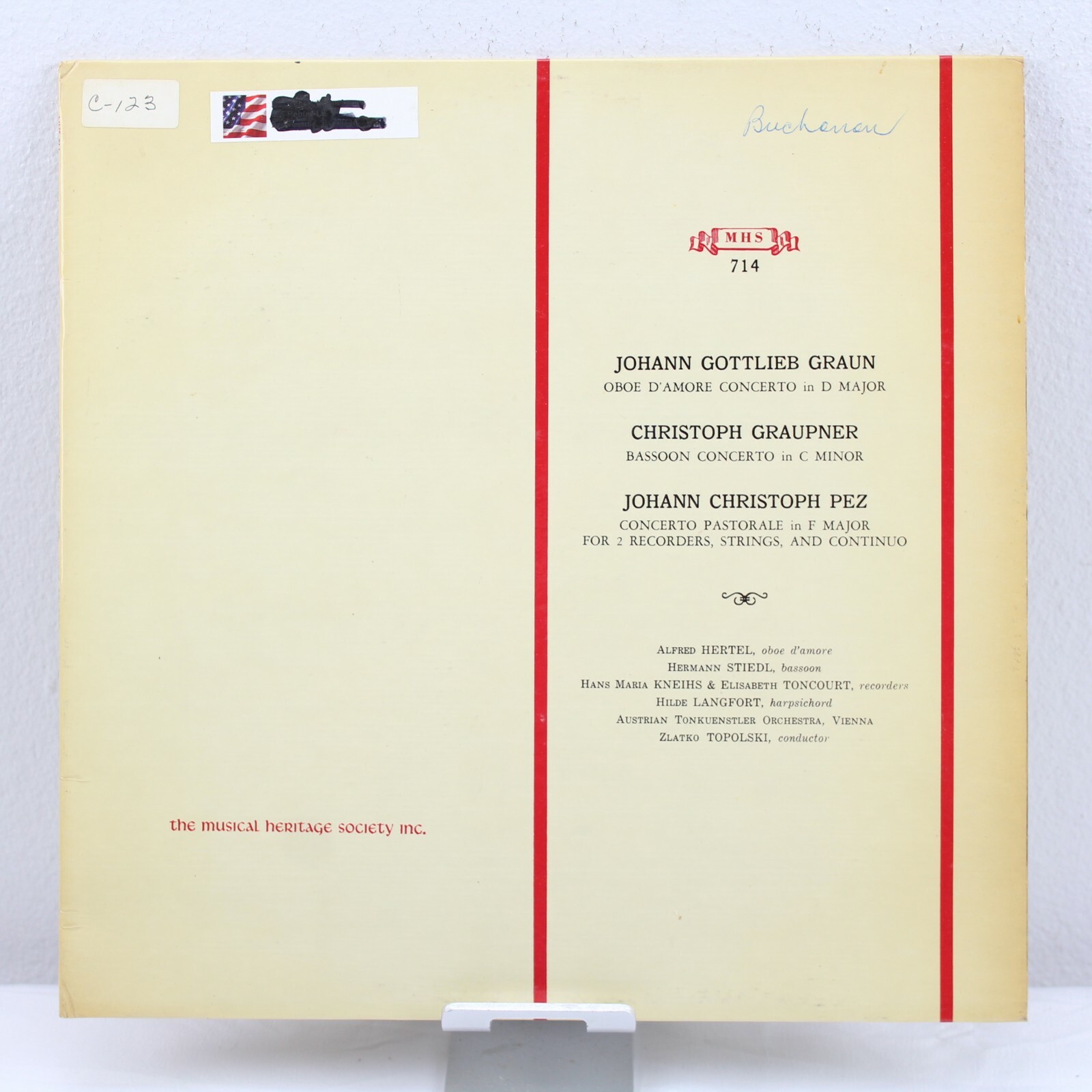 Graun Graupner Pez Wind Concerti Vintage Vinyl Record LP VG+ MHS 714