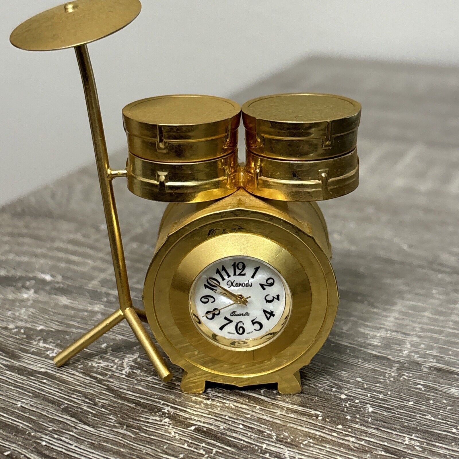 Gold Finish Drums Mini Clock Collectible Fashion Desk Clock - Needs Battery