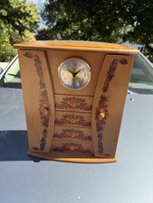 Vintage Linden Clock/ Wood Floral Music Box / Jewelry Box READ picture