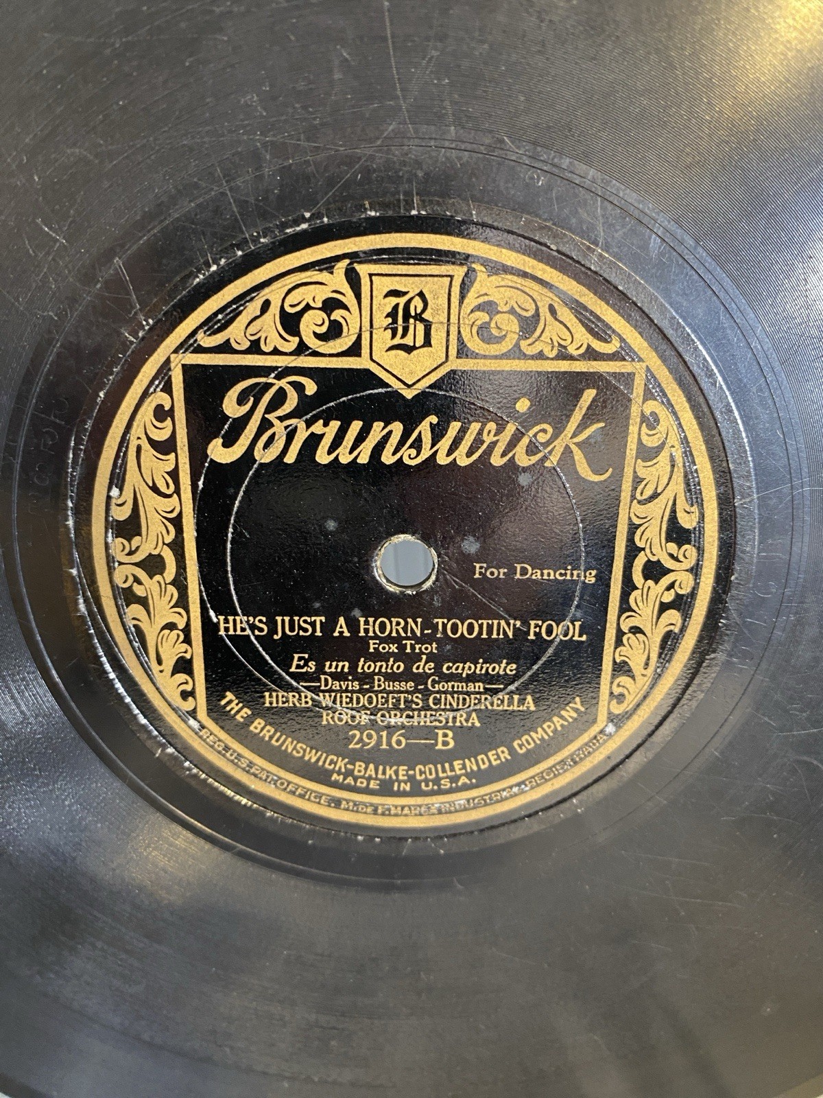 RARE 1925 Brunswick 78 RPM Herb Wiedoeft - Horn-Tootin’ Fool / Hotsy Totsy Now