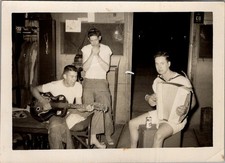 1950s Korean War Era GIs Playing Guitar Harmonica & Accordion Photograph picture