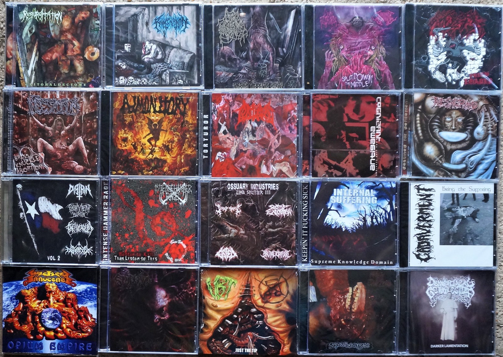 Stabbing,Regurgitation,Cadaverment,Fleshgrind,Incestuous 20 New Death Metal CD's