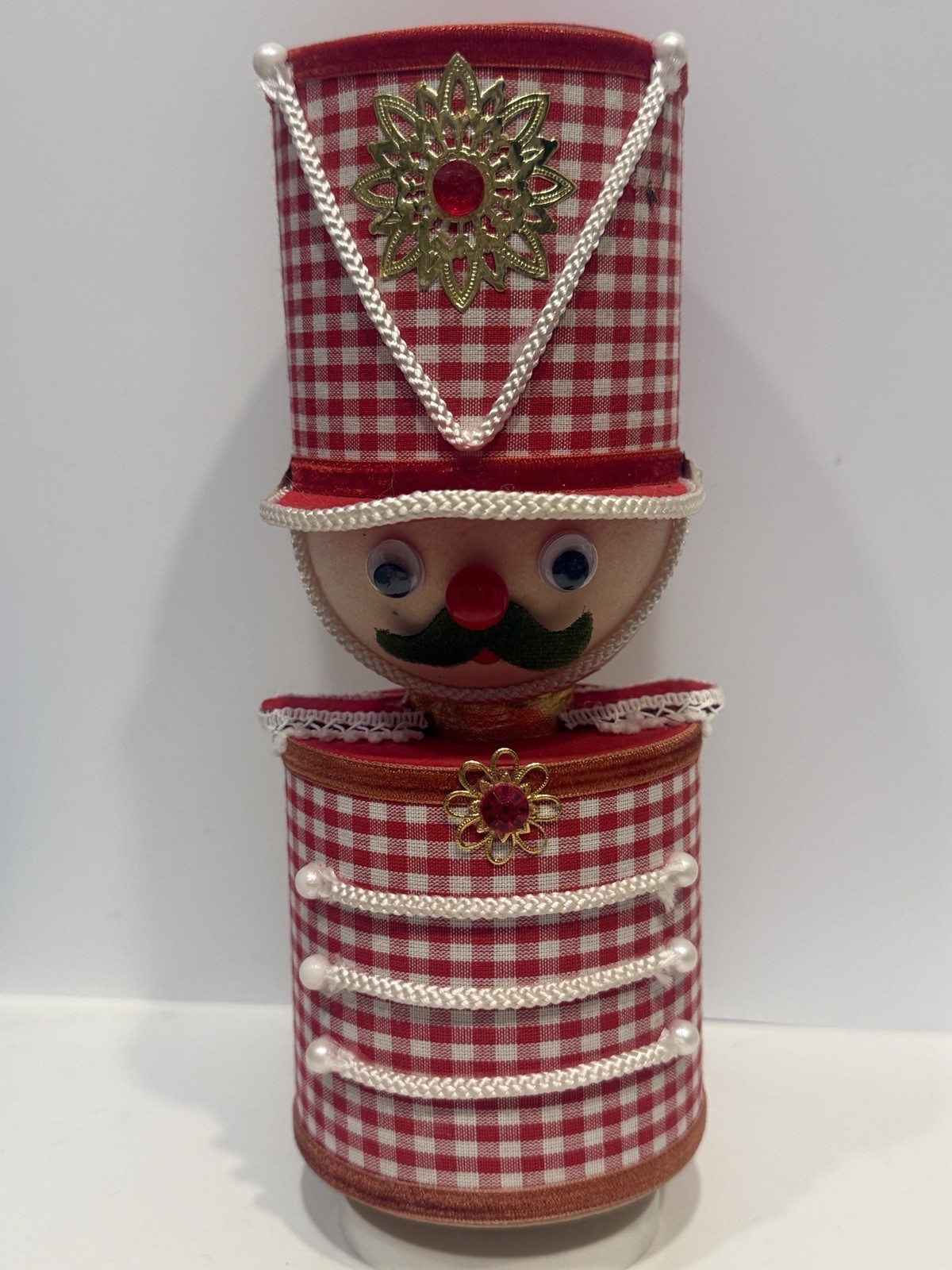 Vintage 1970s Sankyo Japan Toy Soldier Music Box Working Red Gingham Drummer Boy