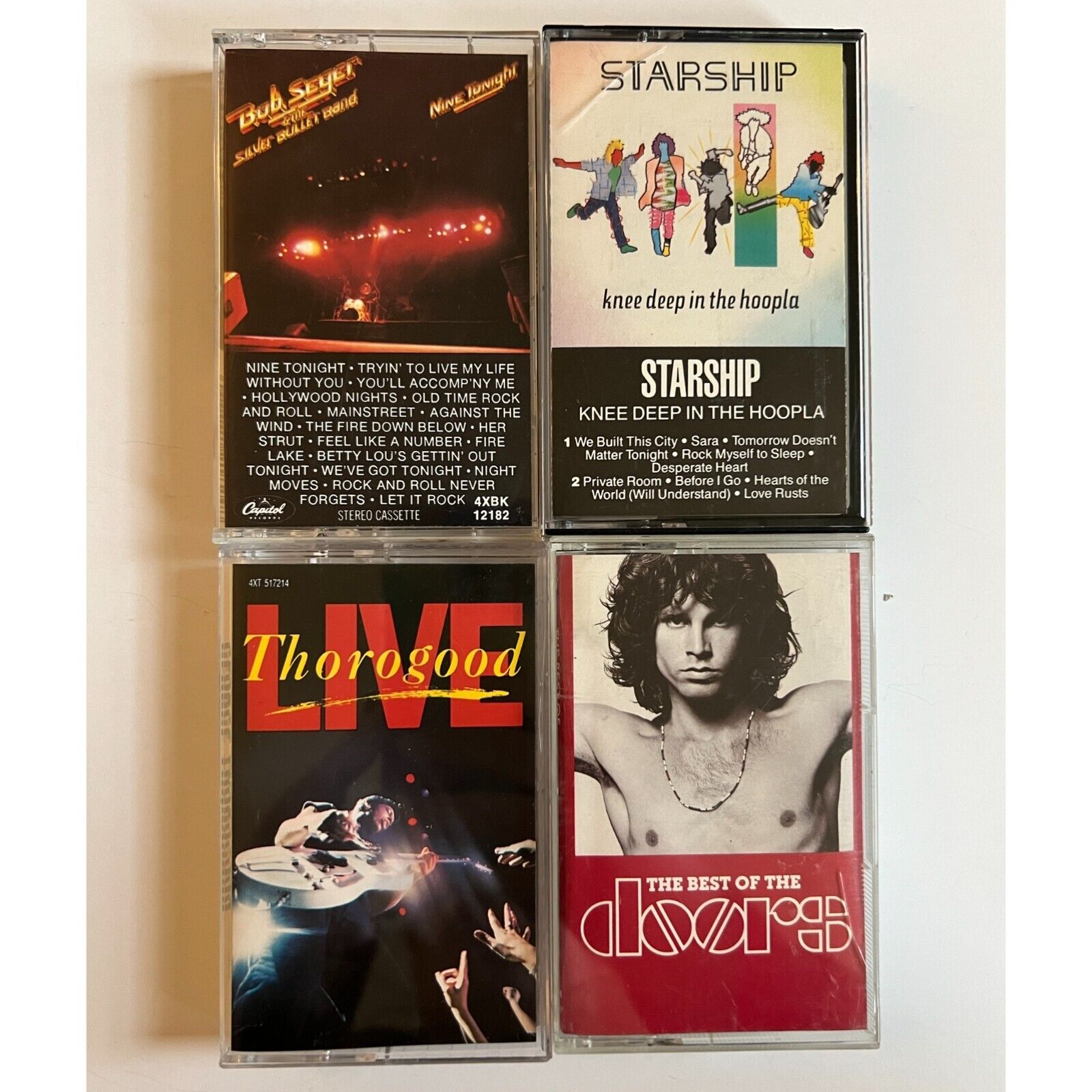 Vintage Lot of 4 Cassette Tapes Classic Rock Pop The Doors Bob Seger Starship