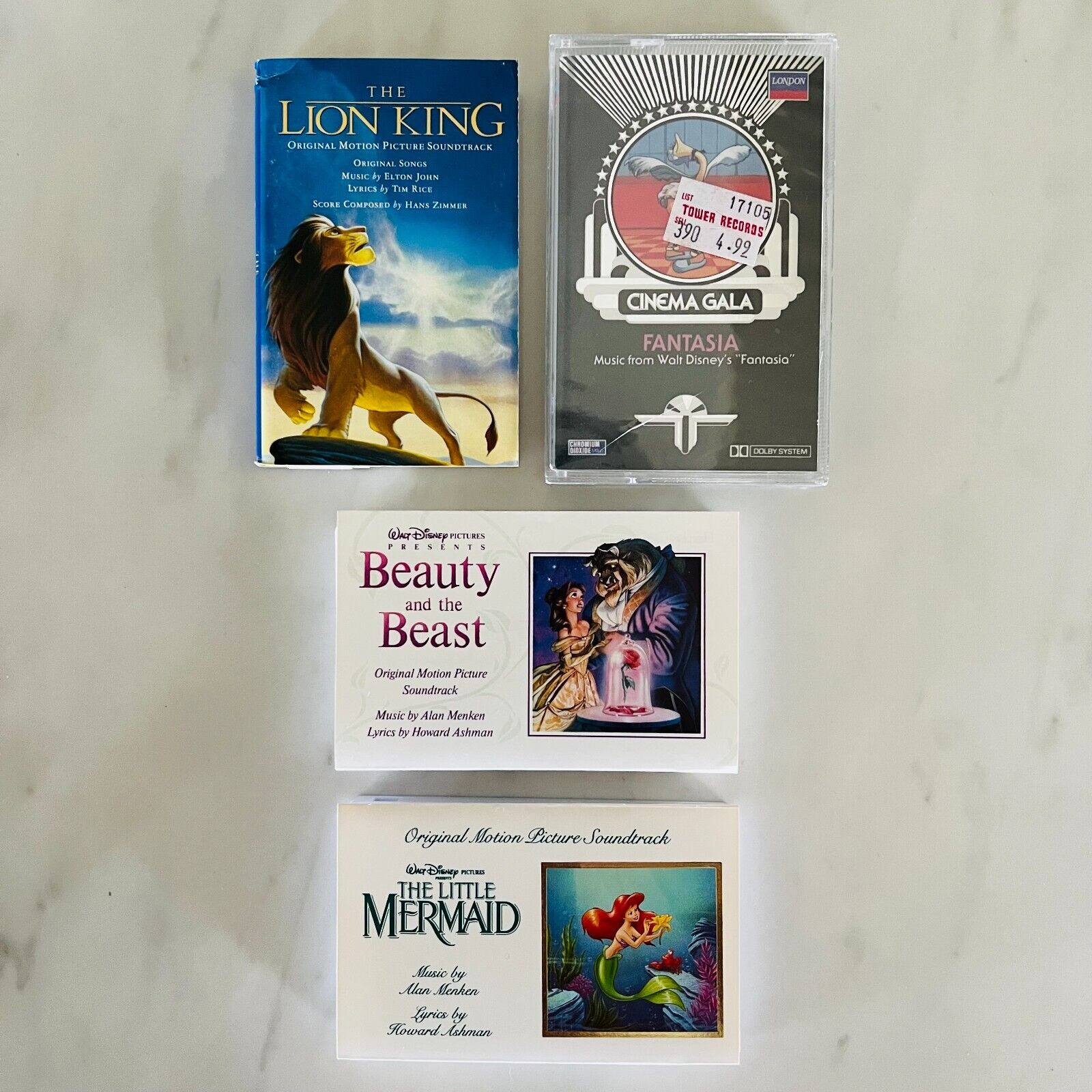 Lot of 4 Disney Movie Cassette Tapes -Lion King -Fantasia - Beauty Beast-Mermaid