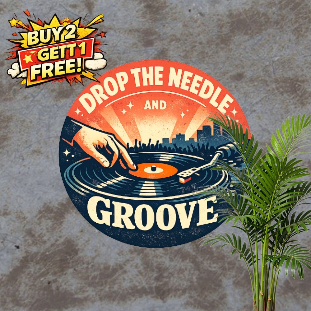 Vinyl Record Turntable Audio Sound Crowd Retro Round Metal Tin Sign Decor 8x8