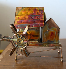 Vintage kinetic copper metal music box - rustic watermill Berkeley designs Works picture