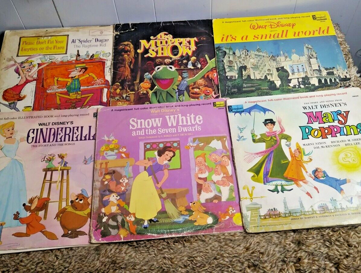 Vtg 1960s Walt Disney's LP Vinyl Records Cinderella, Snow White, Muppets, Mixed