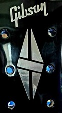 2 Gibson Guitar Headstock Logos & 1 Split Diamond, Decal, OEM Size, 0.2% Silver picture