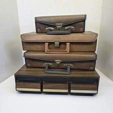 Vtg 70s 80s Cassette Tape Storage Lot 3 Case Boxes & 3 Drawer Wood Grain Cabinet picture