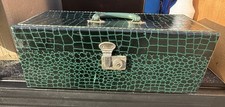 Vintage 8 Track Tape Carrying Case Green Faux Alligator Red Velvet + Tape Lot picture