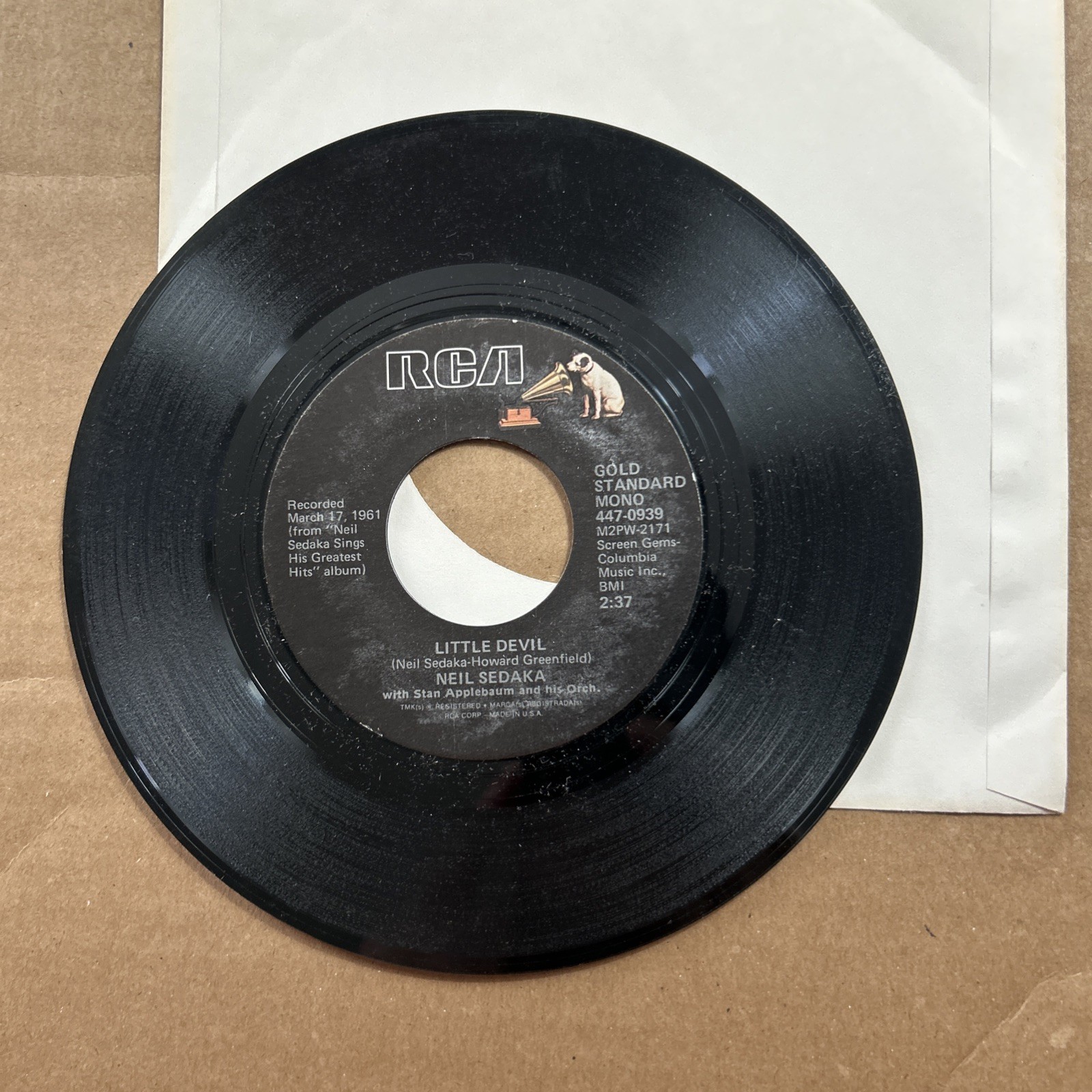 Neil Sedaka Stairway To Heaven/Little Devil Gold Standard Rca 45 Add Shipped $.1