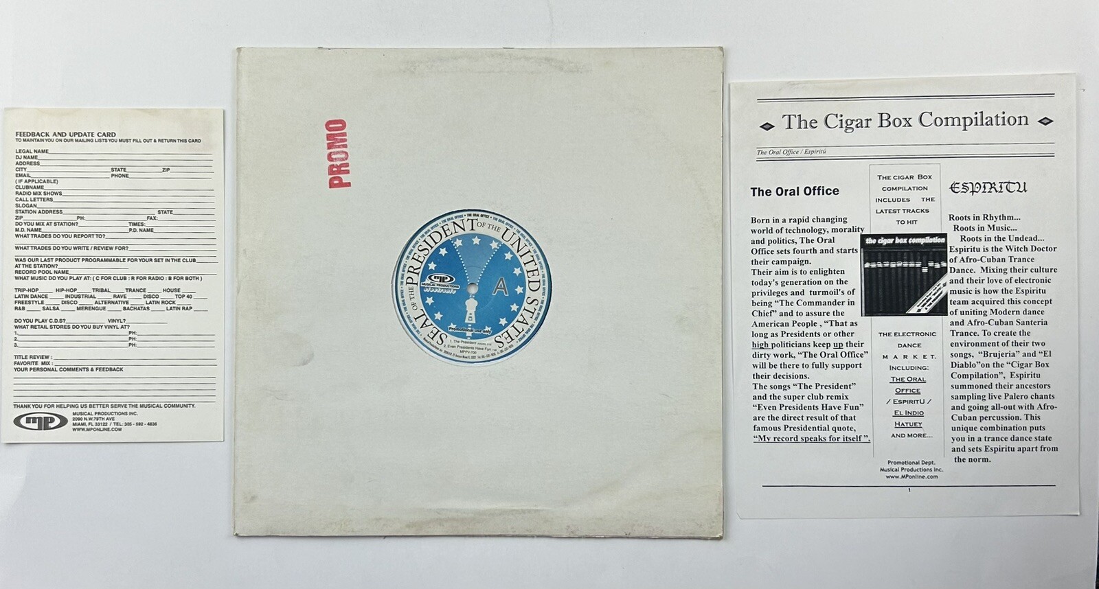 Promo 12” Record Music From Cigar Box Compilation The Oral Office & Espiritu EX