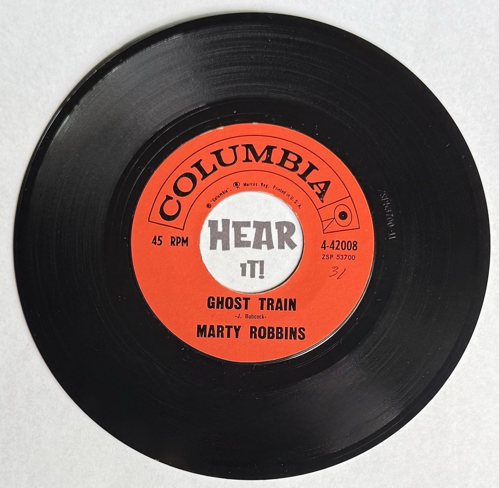 Superb Haunting Country 45 MARTY ROBBINS Ghost Train / Jimmy COLUMBIA hear EX NM