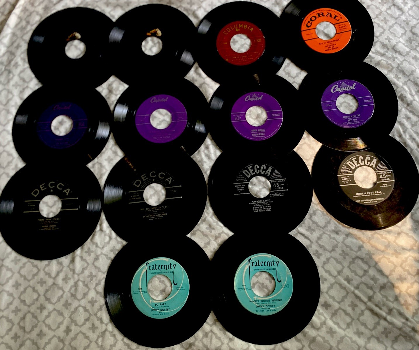 Lot Of 14 45s 7” Vinyl records All VG+/EX Decca Fraternity Coral Columbia RCA
