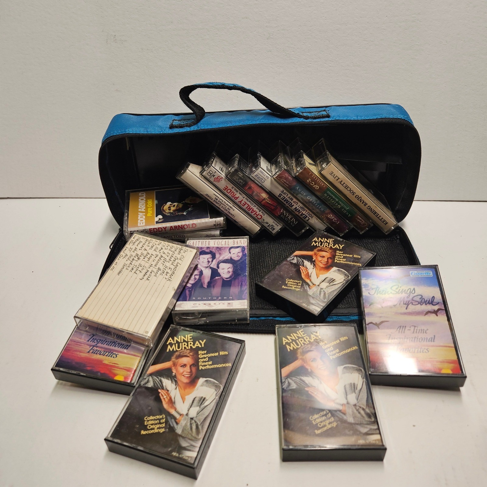 Vintage Country Gospel Cassette Tape Lot 16pc Anne Murray Charley Pride Case