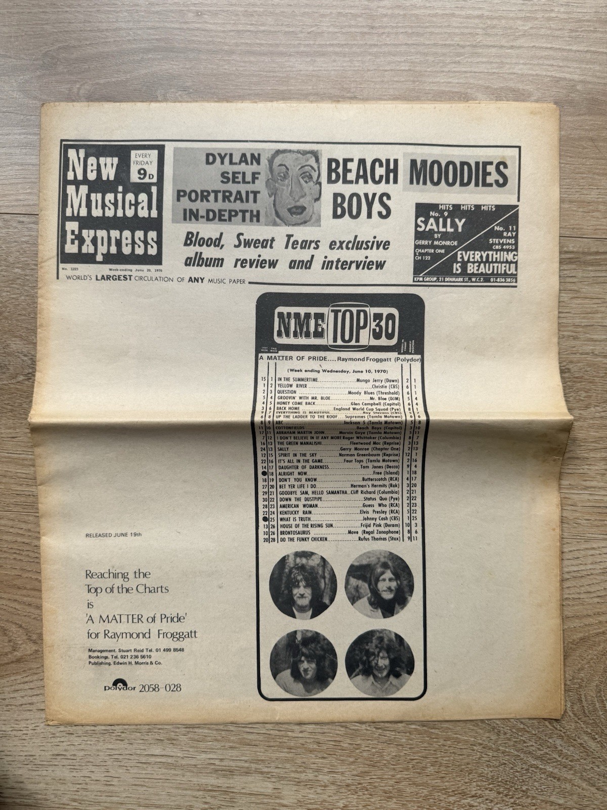 New Musical Express NME June 20 1970 Beach Boys Bob Dylan Vintage Paper