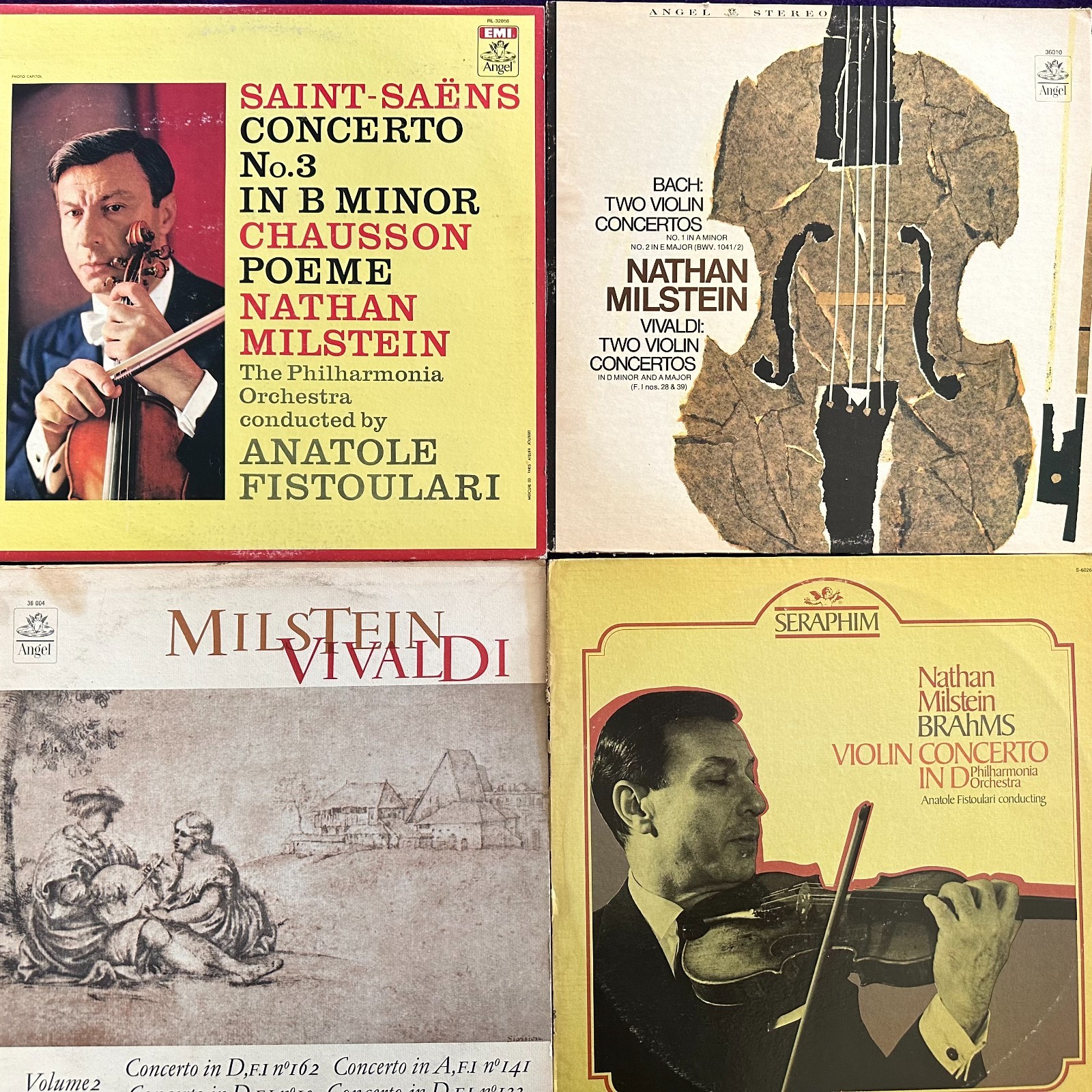 4x EX Lot NATHAN MILSTEIN Collection Saint Saens Brahms Bach Vivaldi Stereo 4LP