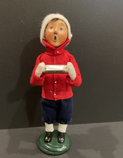 Vintage Byers' Choice Caroler Boy with Harmonica - Red Coat Christmas Figurine picture