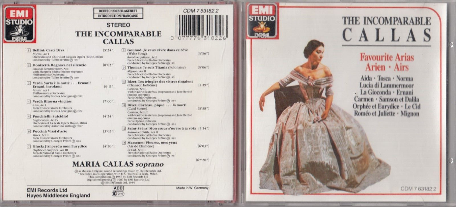 The Incomparable Callas (Favourite Arias) (CD 1989, EMI) EARLY W.GERMANY PRESS