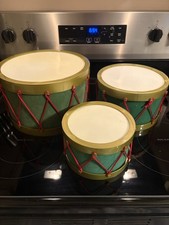 (3) Different Size Set of Green Flocked Christmas Stackable Container Drums picture