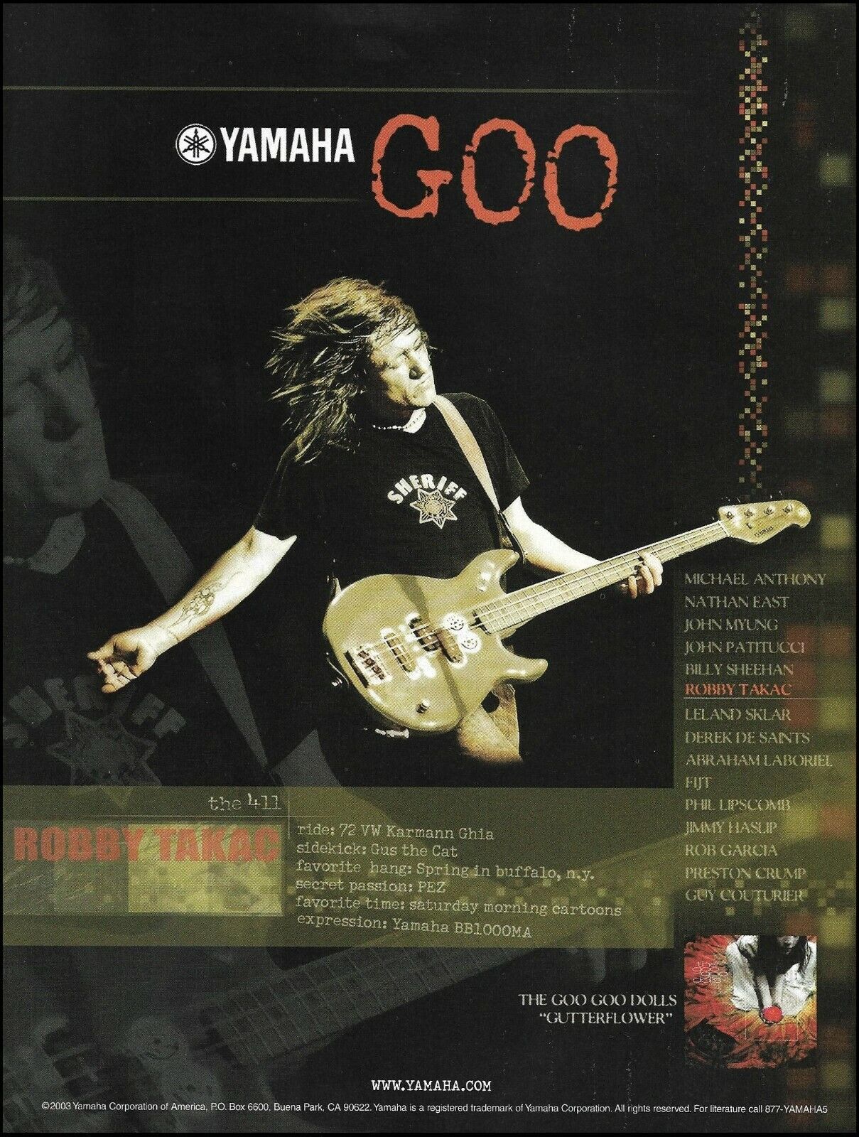 Goo Goo Dolls Robby Takac 2003 Yamaha BB1000MA Bass guitar advertisement ad