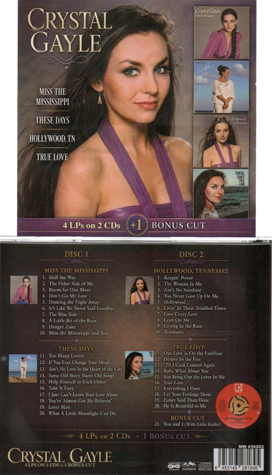 CRYSTAL GAYLE MISS THE MISSISSIPPI/THESE DAYS/HOLLYWOOD TN/TRUE LOVE 4 LPS/2 CDS